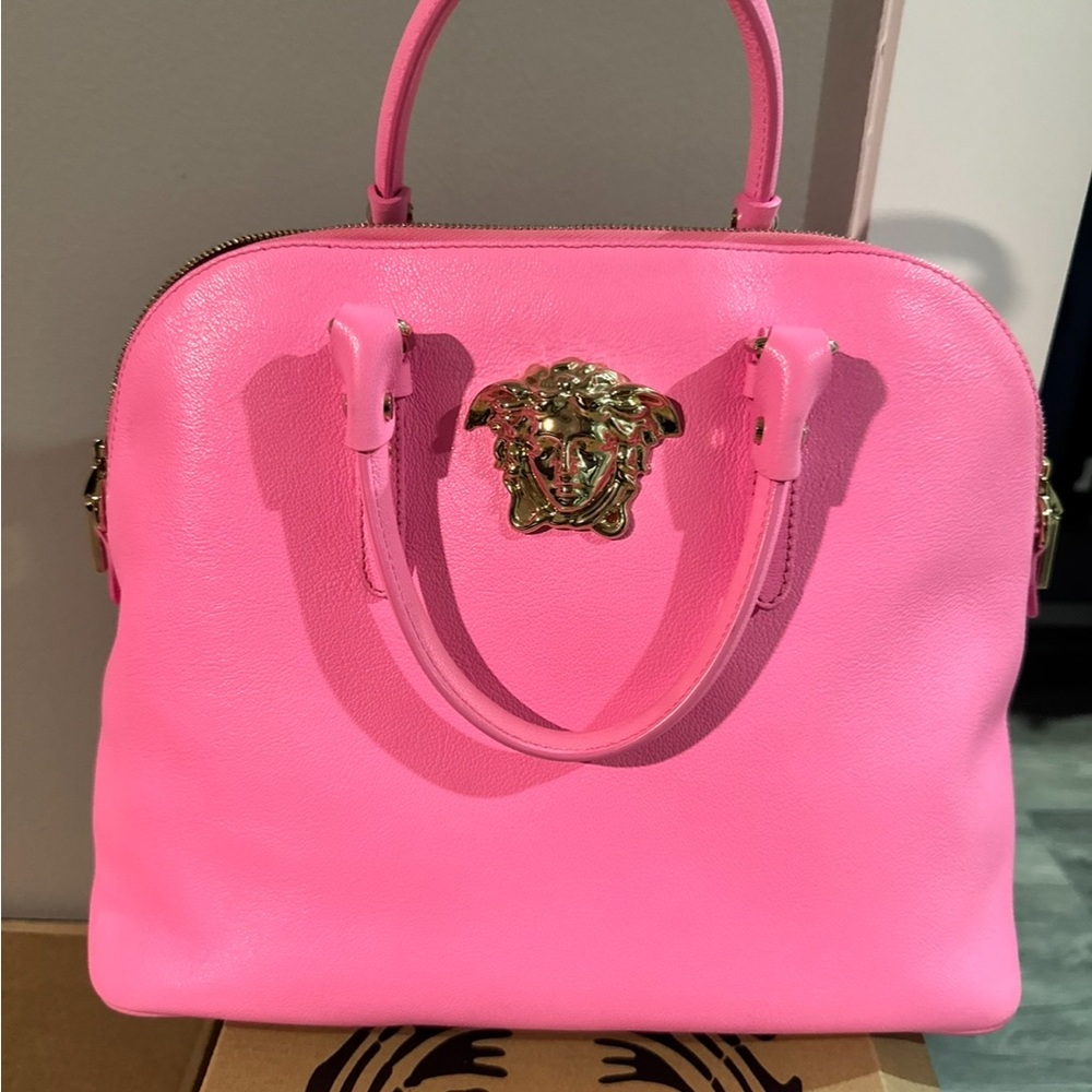 Versace Bright Pink Satchel with Gold Medusa